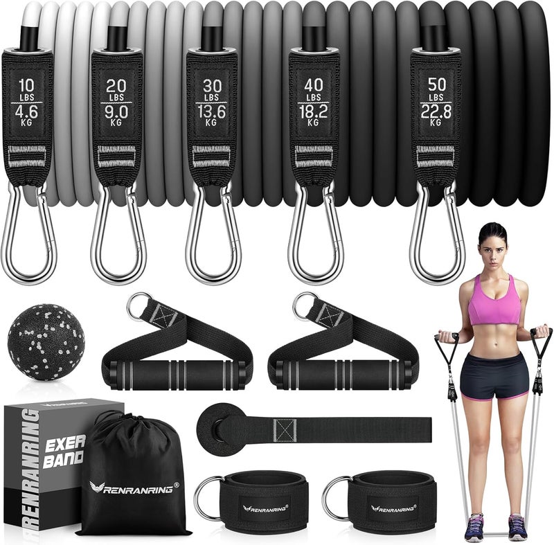 RENRANRING Resistance Bands for Working Out, 150LBS Exercise Bands, Workout Bands, Resistance Bands Set with Handles for Men Women, Legs Ankle Straps for Muscle Training - Image 1